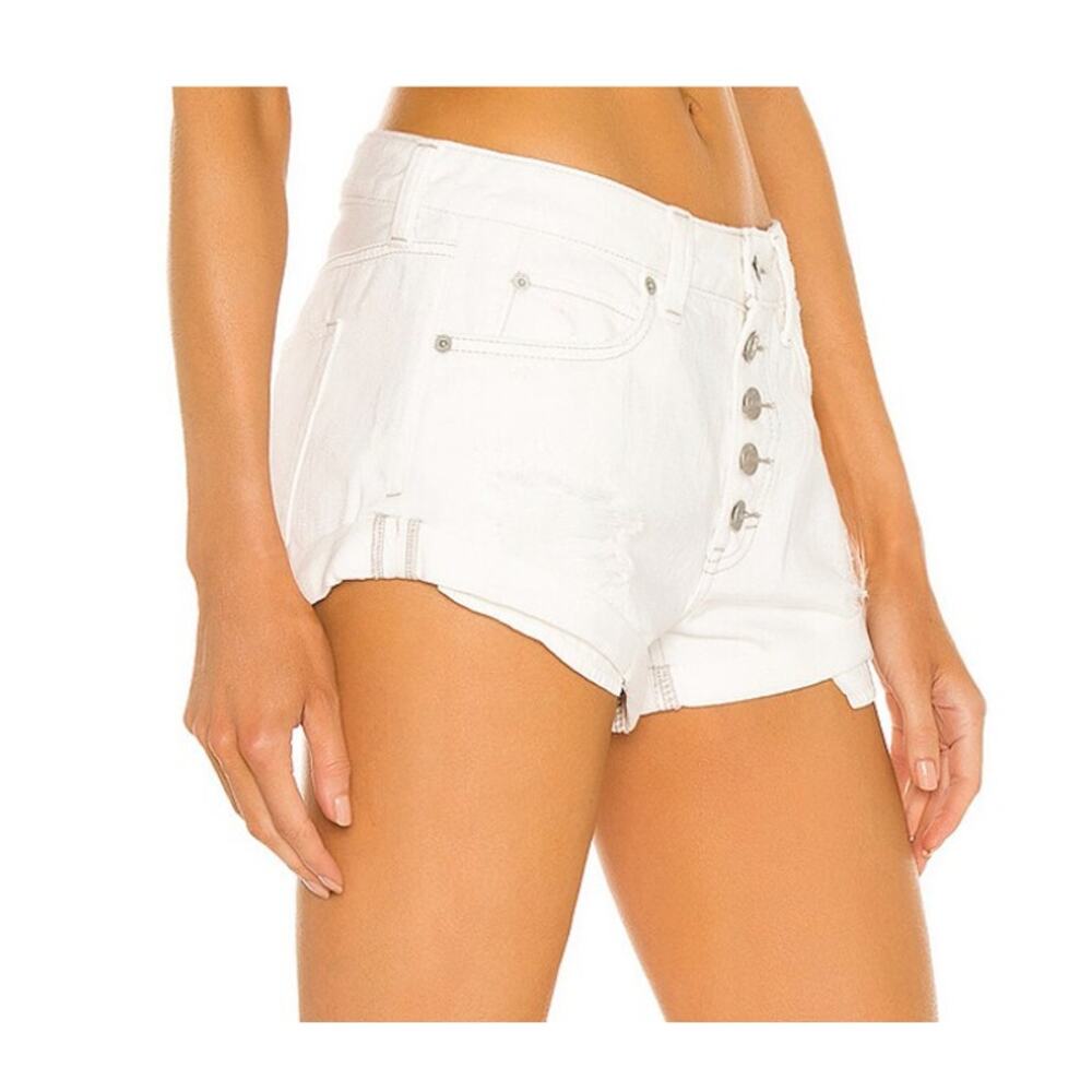 Free People Romeo Rolled Cut-Off Distressed White Denim Shorts | Sz 30 NWT - Picture 4 of 5